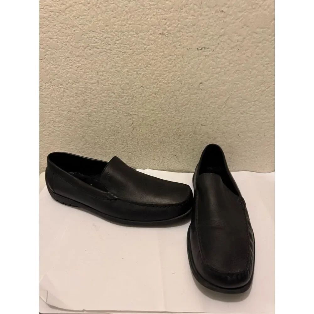 Ecco Men's Black Leather Slip-On Loafers extra wide size 47